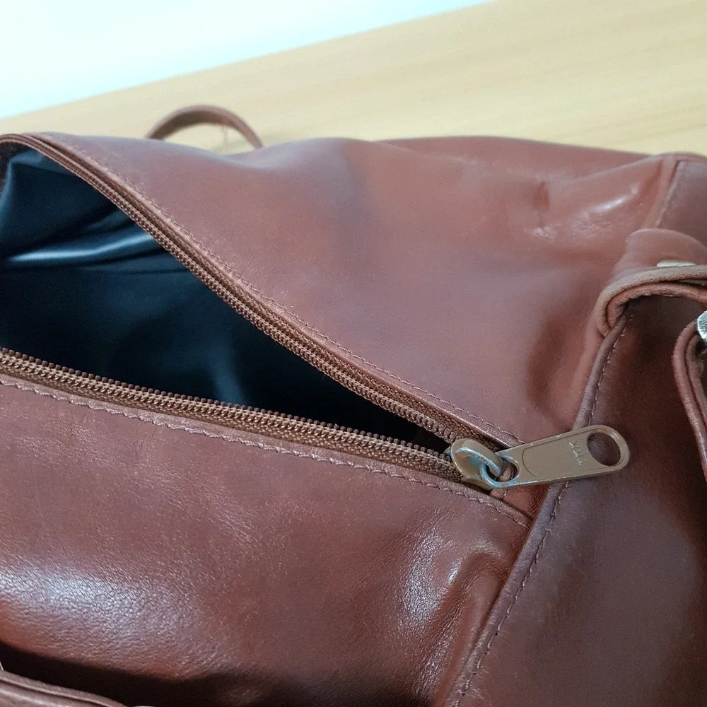 Vintage Merlin USA Made Leather Backpack Purse‎ Bag Zipper Cognac Brown